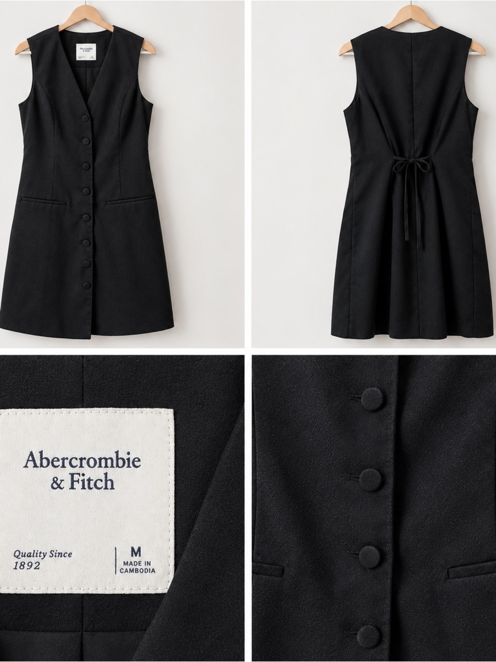 Abercrombie & Fitch Black Sleeveless V-Neck Button-Front Mini Dress